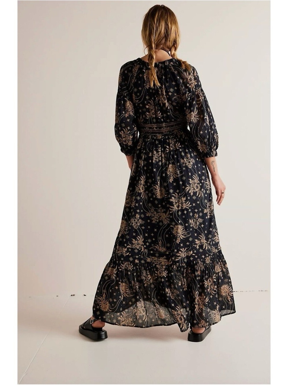 Free People Boho Golden Hour Maxi Dress Black Combo Small NWT - Picture 3 of 15
